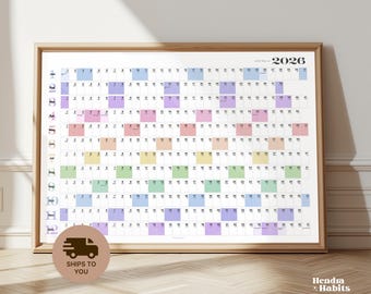 2026 Wall Planner Calendar Colour A0/A1/A2 | Horizontal Rainbow | Australia