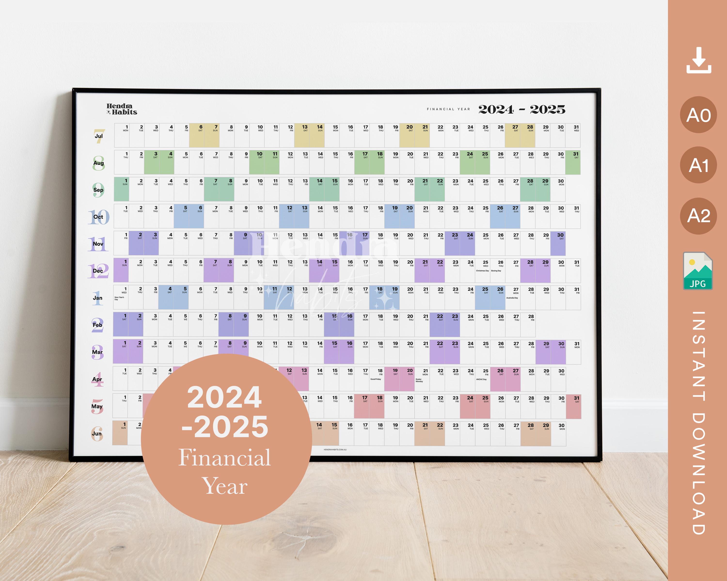 Australia financial year wall planner 2024 2025 etsy australia