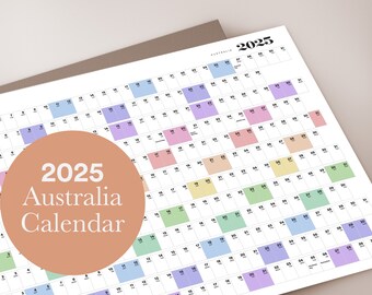 2025 Wall Planner Calendar Colour | Rainbow AUSTRALIAN Wall Calendar | Year to View | Landscape