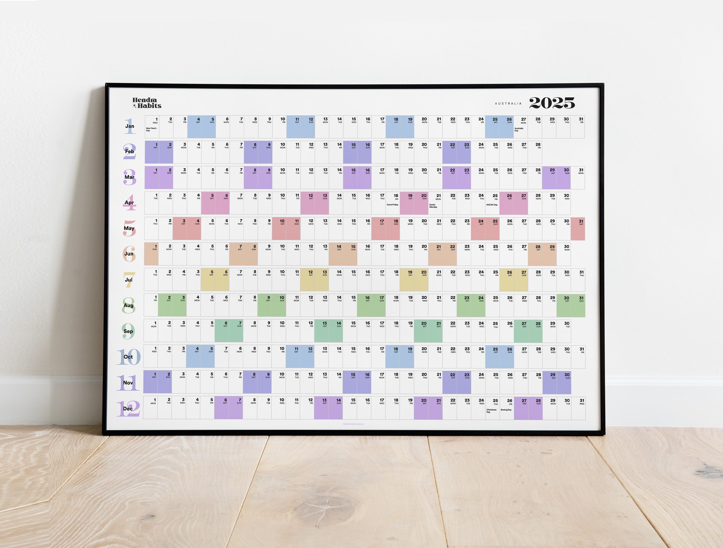 2025 Wall Planner Calendar Colour Rainbow AUSTRALIAN Wall Calendar Year ...