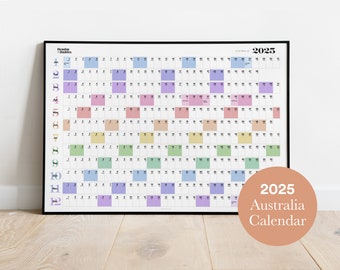 2025 Wall Planner Calendar Colour | Rainbow AUSTRALIAN Wall Calendar | Year to View | Landscape