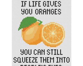 Si la vie vous donne un motif de point de croix. PDF. Modèle de point de croix orange. Motif de point de croix drôle de phrase ;