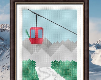 Modèle de point de croix de ski. PDF. Modèle de point de croix d'hiver. Modèle de point de croix Esay Nature.