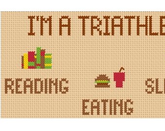 Je suis un modèle de point de croix triathlète. PDF. Motif drôle de point de croix. Lecture Eatin Sleeping Cross Stitch Pattern.