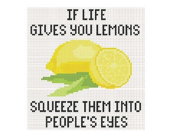 Modèle de point de croix vie et citrons. PDF. Modèle de point de croix de citron. Motif de point de croix drôle de phrase.