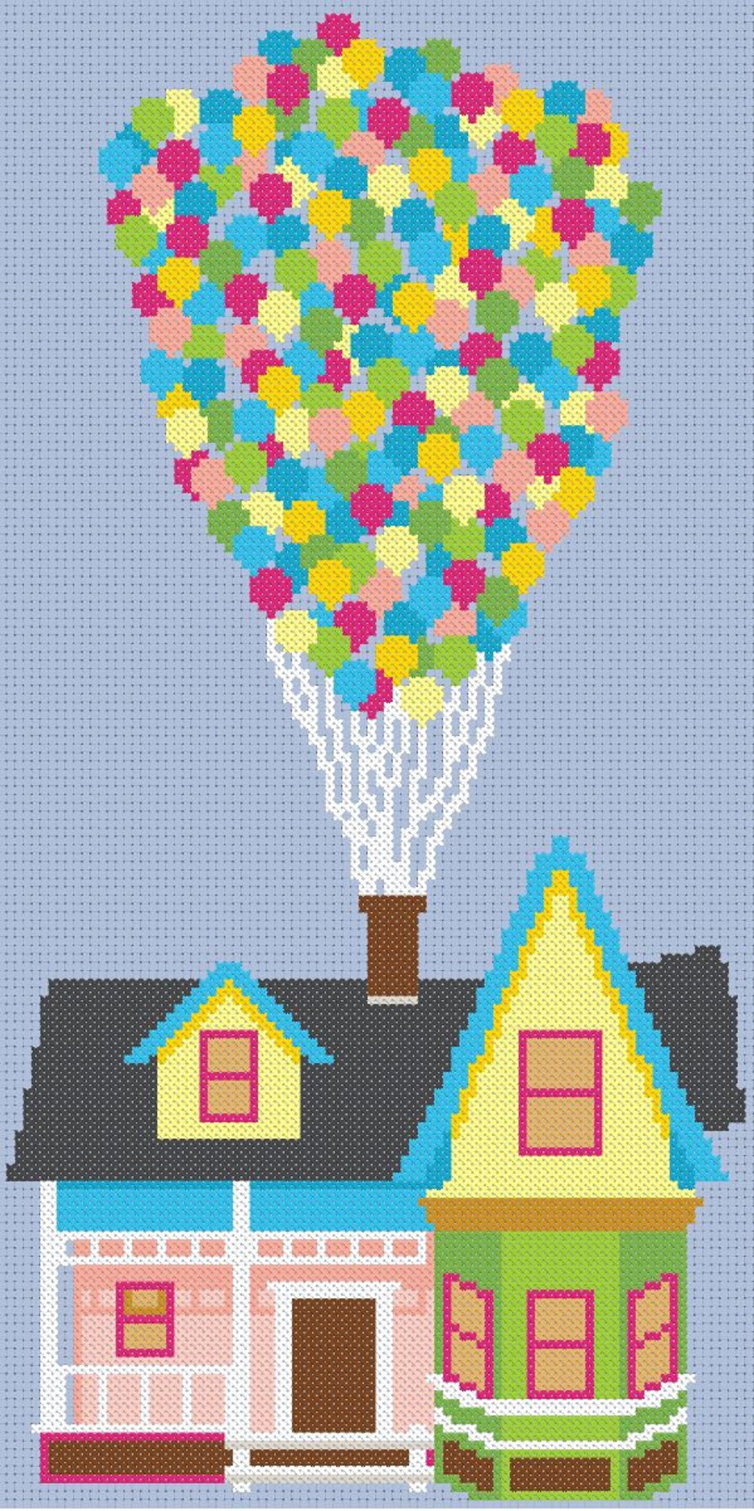 House UP Cross Stitch Pattern. PDF. Balloon House Cross Stitch Pattern