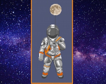 Motif de croix de point d'astronaute. PDF. Modèle de point de croix de l'espace. Modèle de point de croix de lune.