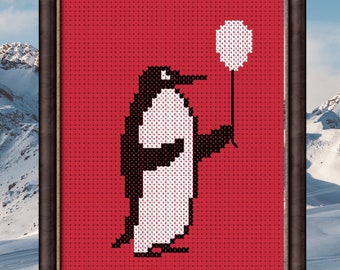 Modèle de point de croix de pingouin. PDF. Modèle de point de croix animal facile. Modèle de point de croix ballon pingouin.