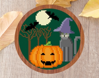 Modèle de point de croix d'Halloween. PDF. Modèle de point de croix automne automne. Modèle de point de croix facile.