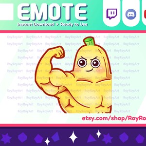 Twitch-emote - Schattige banaan Sterke buff Power-up Flex-emote / sub-emoji