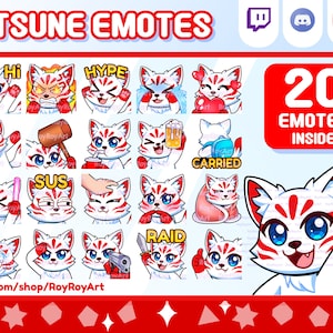 Twitch Emotes - Cute Kitsune White Fox Mega Pack Include 20 Emotes