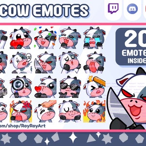 Twitch Emotes - Chibi Cow Mega Pack Include 20 Emotes