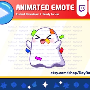 Twitch Emote Animated - Cute Ghost Hype Confetti Party Emote Animated