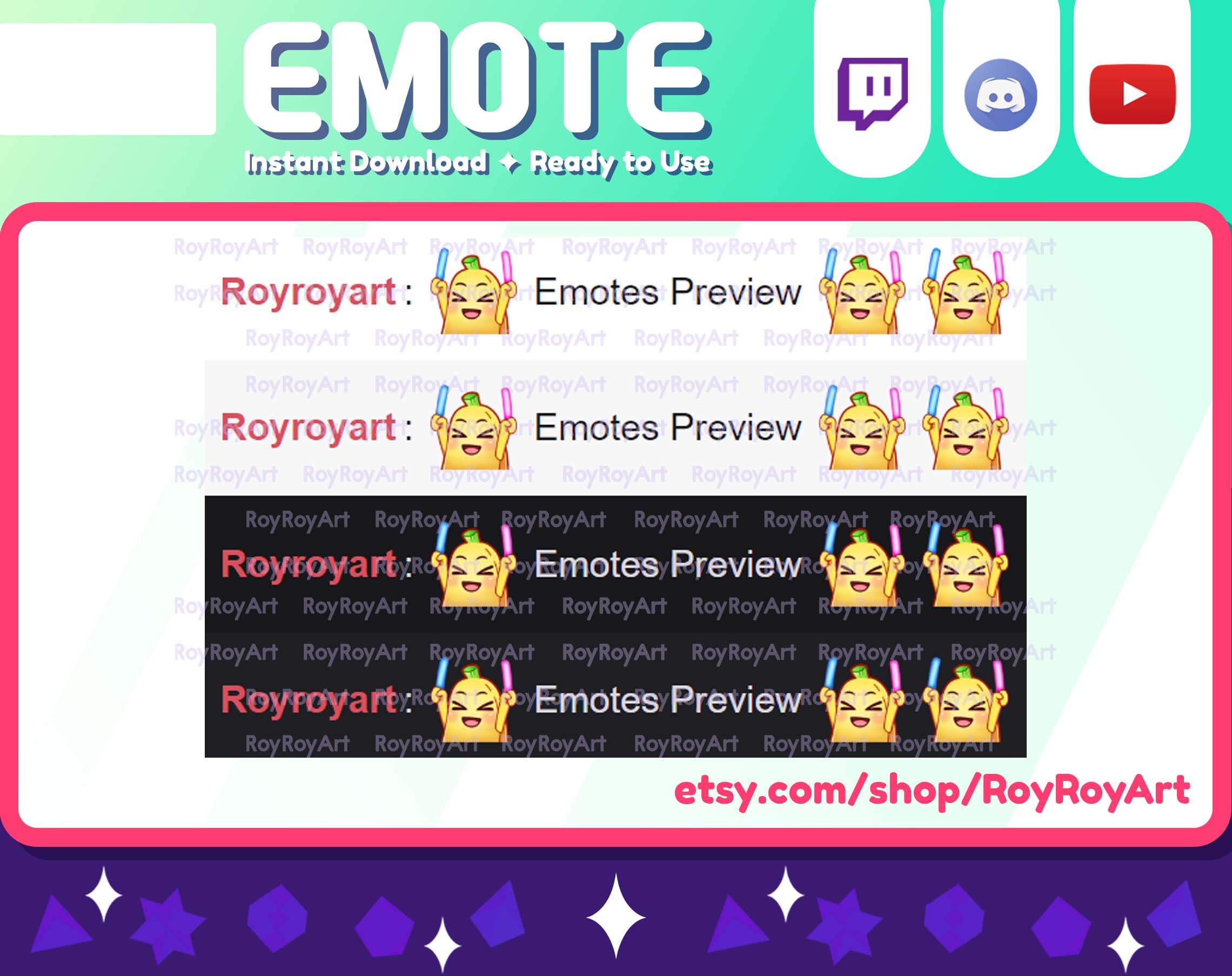 Twitch Emote Cute Banana Lightstick Rave Emote / Sub Emoji Etsy UK