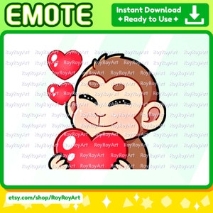 Könnte beinhalten: Ein Cartoon-Affe mit braunem Fell und einem breiten Lächeln hält ein großes rotes Herz. Der Affe hat große Augen und einen süßen Ausdruck. Über dem Kopf des Affen schweben drei kleinere rote Herzen.