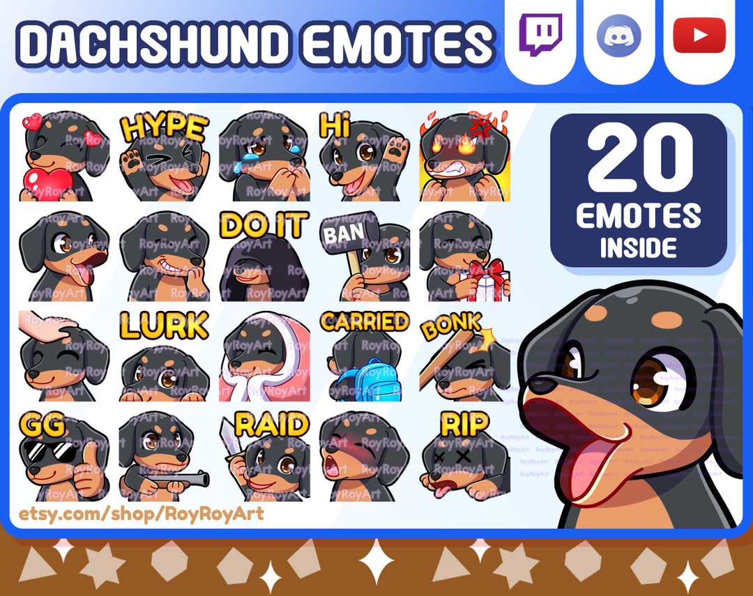Twitch Emotes - Cute Black Dog Dachshund Mega Pack Include 20 Emotes - Etsy