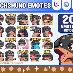 Twitch Emotes - Le méga pack mignon de teckel de chien noir comprend 20 émotes