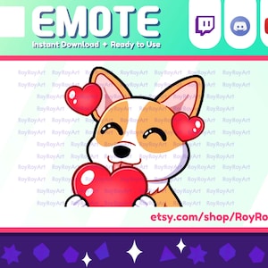 Twitch Emote - Cute Dog Corgi Love Holding a Heart Emote / Sub Emoji