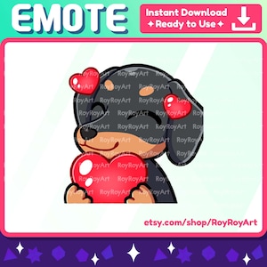 Twitch Emote - Cute Black Dog Dachshund Love Emote / Sub Emoji