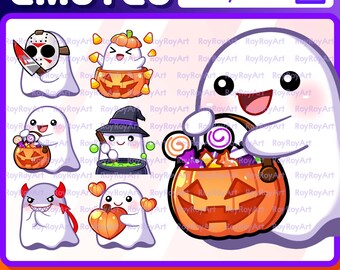 Halloween Twitch Emotes - Kawaii Ghost / Knife horror, Witch, Candy Trick or Treat, Pumpkin Hype, Evil Smirk, Love / Sub Emoji Kick Discord