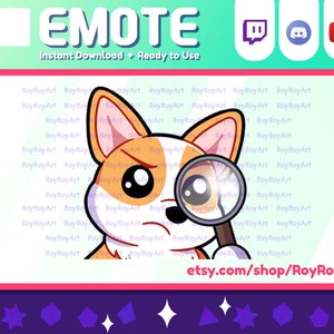 Twitch Emote - Cute Dog Corgi SUS Magnifying Glass Emote / Sub Emoji