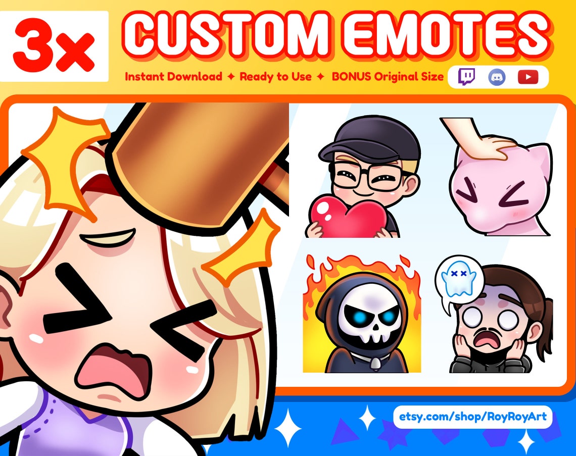 3x Custom Twitch Emotes or Sub Badges for Twitch/discord/kick/youtube ...