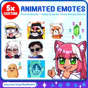 5x custom geanimeerde emotes voor Twitch/Discord/Kick/Youtube/Streaming