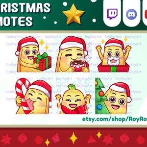 Twitch Emotes Christmas - Cute Banana Christmas Emotes Pack / Sub Emoji