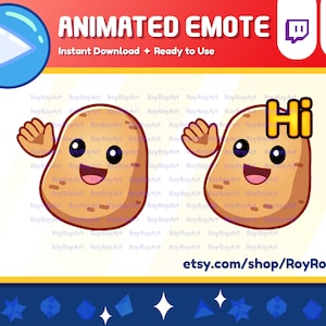 Twitch Emote Animated - Cute Potato Waving Hi Hello Cheers Greeting Emote Animated