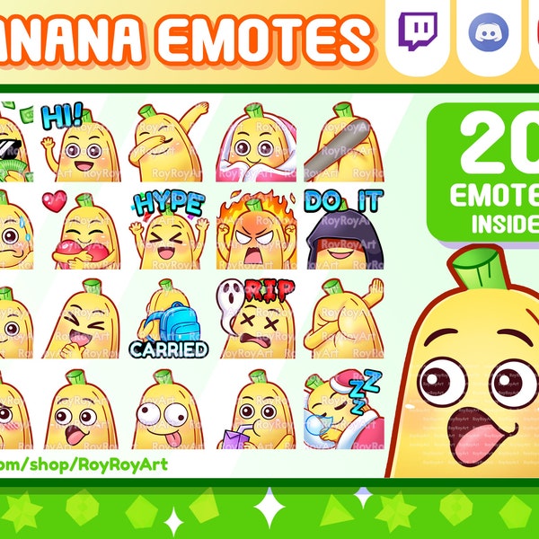 Twitch Emotes - Lindo Banana Mega Pack Emotes / 20 Emotes Inside / Sub Emojis