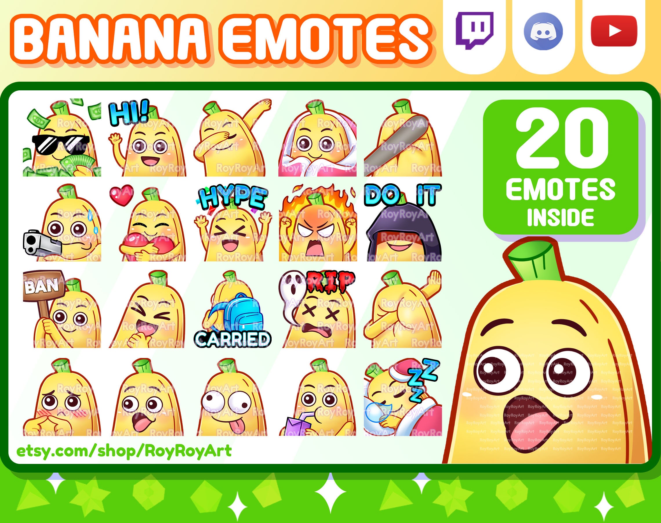 Twitch Emotes Cute Banana Mega Pack Emotes 20 Emotes Etsy