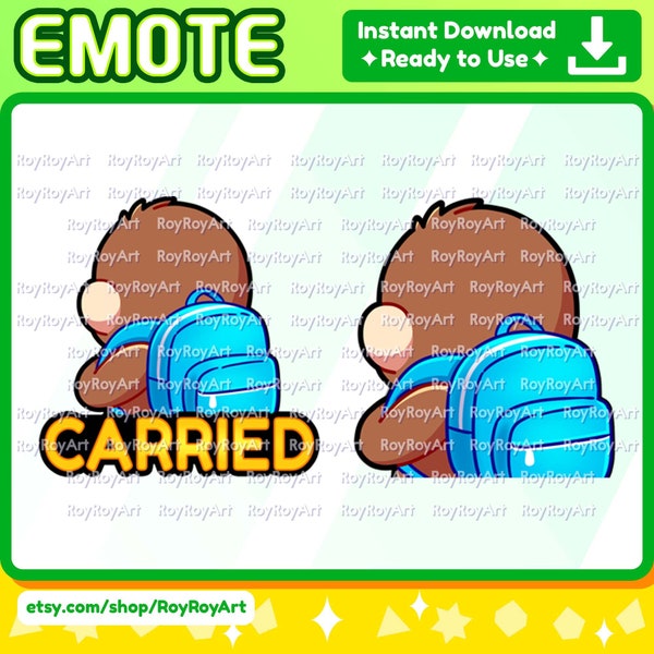 Twitch Emote - Cute Monkey Carried Carry Bag / Sub Emoji Discord