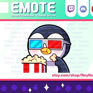 Twitch Emote - Cute Penguin Popcorn Emote / Sub Emoji