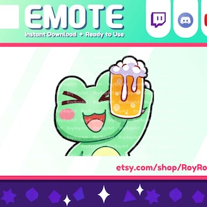 Twitch Emote - Cute Frog Toad Cheers Beer Emote / Sub Emoji
