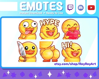 Twitch Emotes - Cute Yellow Duck Emotes Pack / Derp, Hype, Love, Knife, Booty, Hi / Stream Sub Emoji