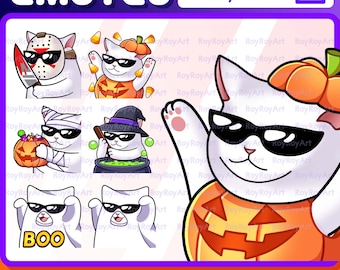 Halloween Twitch Emotes - Cool Cat / Knife, Pumpkin Hype, Witch, Candy Trick or Treat, BOO / Sub Emoji kick