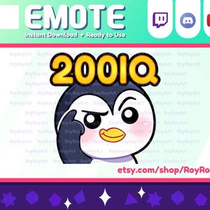 Twitch Emote - Cute Penguin Big Brain 200IQ Emote / Sub Emoji