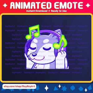 Twitch Emote Animated - Grey Wolf Music Jam Party Vibing Emote Animated