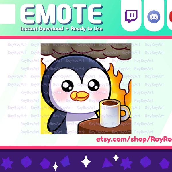 Twitch Emote - Cute Penguin This is Fine Emote / Sub Emoji