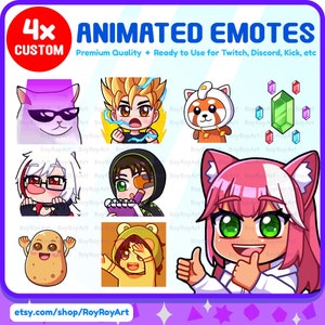 4x Custom Animated Emotes for Twitch/Discord/Kick/Youtube/Streaming - Graphics for Stream - Animated Emote Custom Commission Gif
