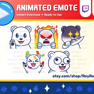 Twitch Emotes Animated - Polar Bear Emotes Animated Pack / Hi, Angry, Knife, Hype, Derp