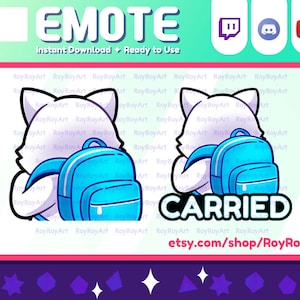 Twitch Emote - White Cat Carried Carry Emote / Sub Emoji
