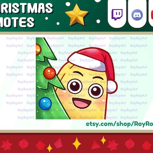 Twitch Emote Christmas - Cute Banana Lurking Tree winter Emote / Sub Emoji