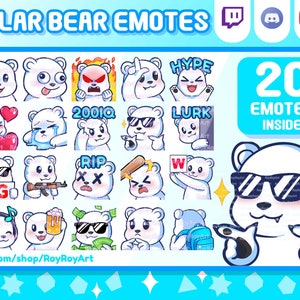 Twitch Emotes - Cute Polar Bear Mega Pack Emotes / 20 Emotes Inside / Sub Emojis
