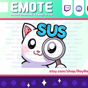Twitch Emote - White Cat SUS Emote / Sub Emoji
