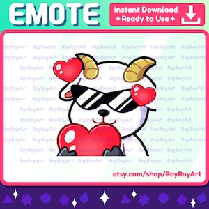 Twitch Emote - Cool Goat Love Holding a Heart Emote / Sub Emoji