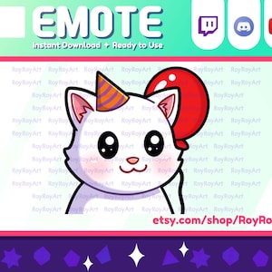 Twitch Emote - White Cat Birthday Party Emote / Sub Emoji
