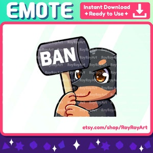 Twitch Emote - Cute Black Dog Dachshund Ban Hammer Emote / Sub Emoji