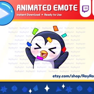 Twitch Emote Animated - Cute Penguin Hype Confetti Dancing Emote Animated Gif
