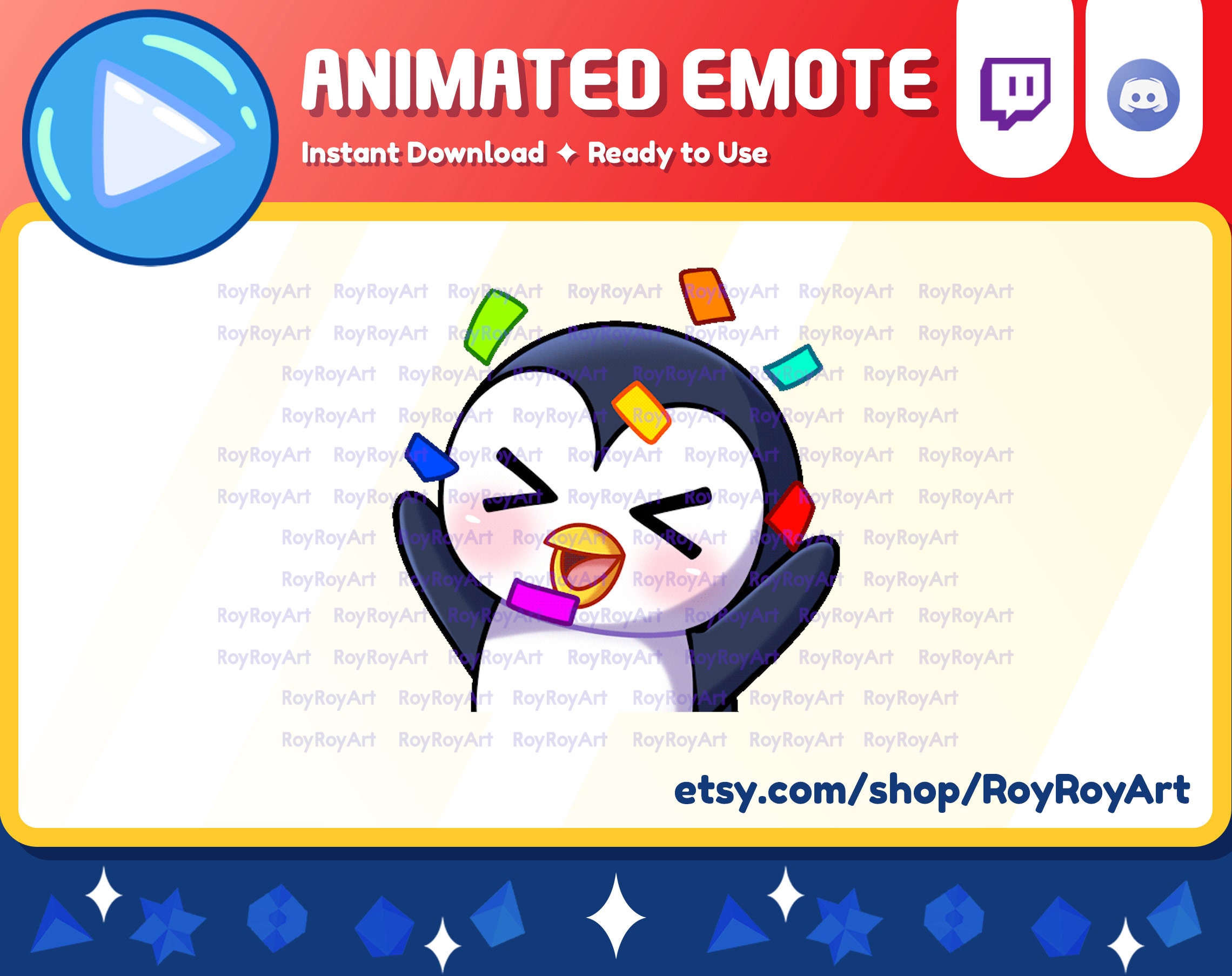 Twitch Emote Animated - Cute Penguin Hype Confetti Dancing Emote Animated Gif